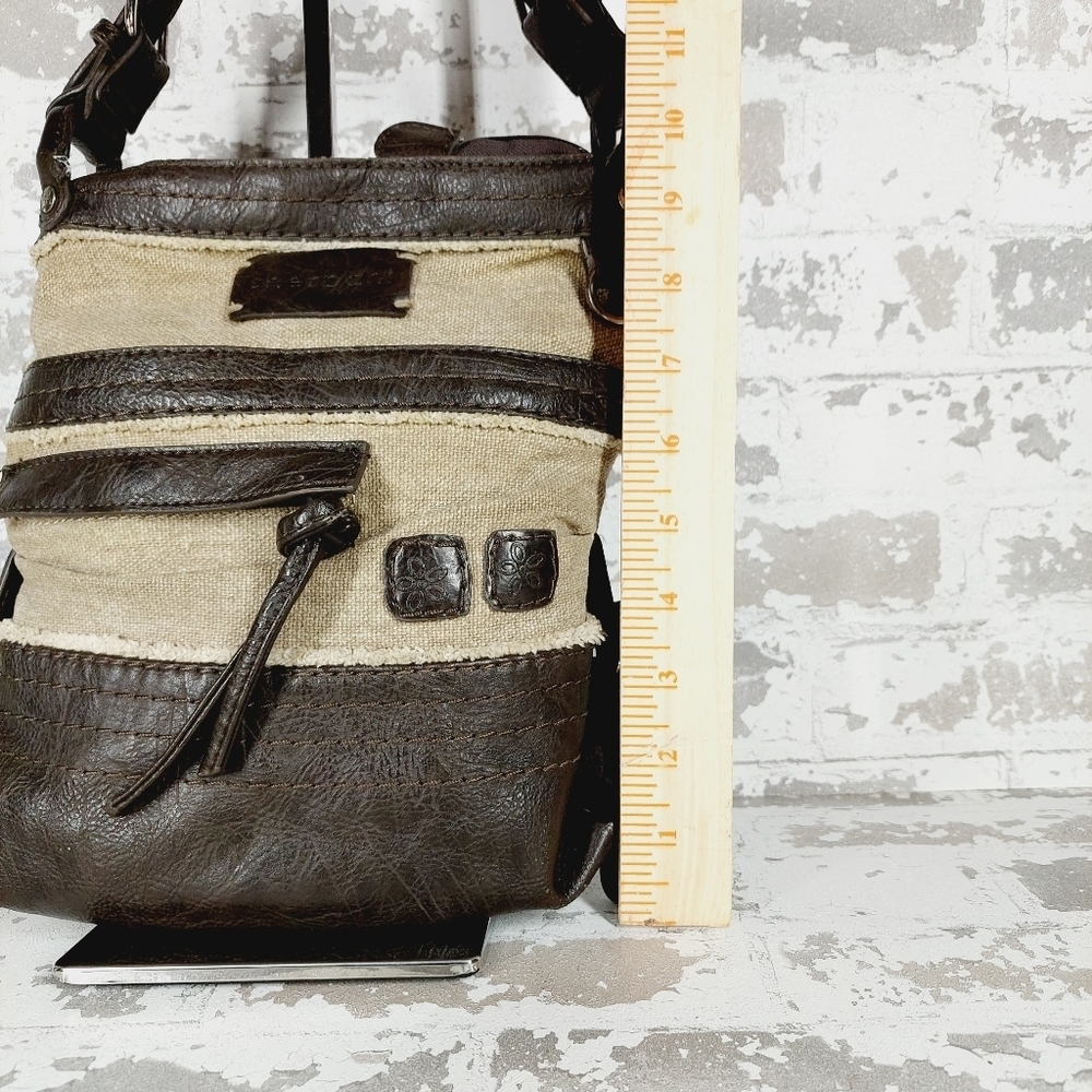 Sherpani Luna Brown Tan Leather Canvas Zip Pockets Crossbody Bag 0820 - Picture 5 of 15